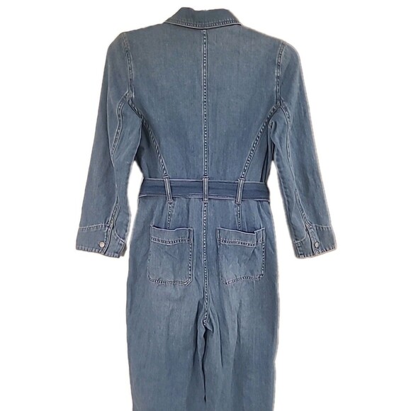 Madewell Denim Coveralls Womens M Blue Button Up LS Work Utility Boho Jumpsuit - Picture 6 of 16